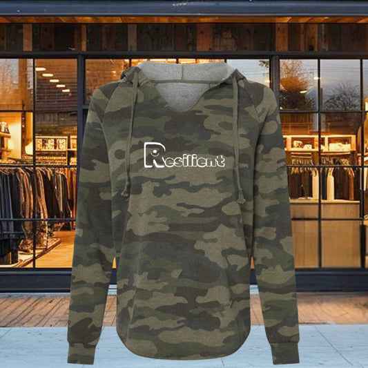 Women’s California Wave Wash Hooded Pullover in Camo is extremely soft, cozy, and comfortable. The unique fabric is garment washed, every piece is uniquely textured and one of a kind.