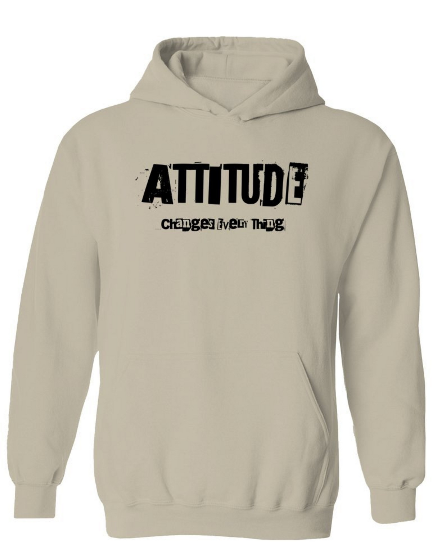 Hoodie:Hoodie - 'Attitude Changes Everything' Hooded Sweatshirt is your go-to for comfort and warmth. Crafted from a durable cotton and polyester blend, it's both cozy and versatile with its spacious pouch pocket and matching drawstrings.Attitude changes everything