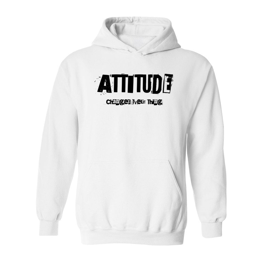 Hoodie: Attitude Changes Everything | Hoodie - 'Attitude Changes Everything' Hooded Sweatshirt is your go-to for comfort and warmth. Crafted from a durable cotton and polyester blend, it's both cozy and versatile with its spacious pouch pocket and matching drawstrings. Yourself in Style